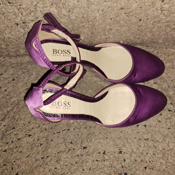 Hugo BOSS-Italy-Purple Satin/Snakeskin Leather-Ankle Wrap-Sz 37-Excellent - Picture 7 of 8